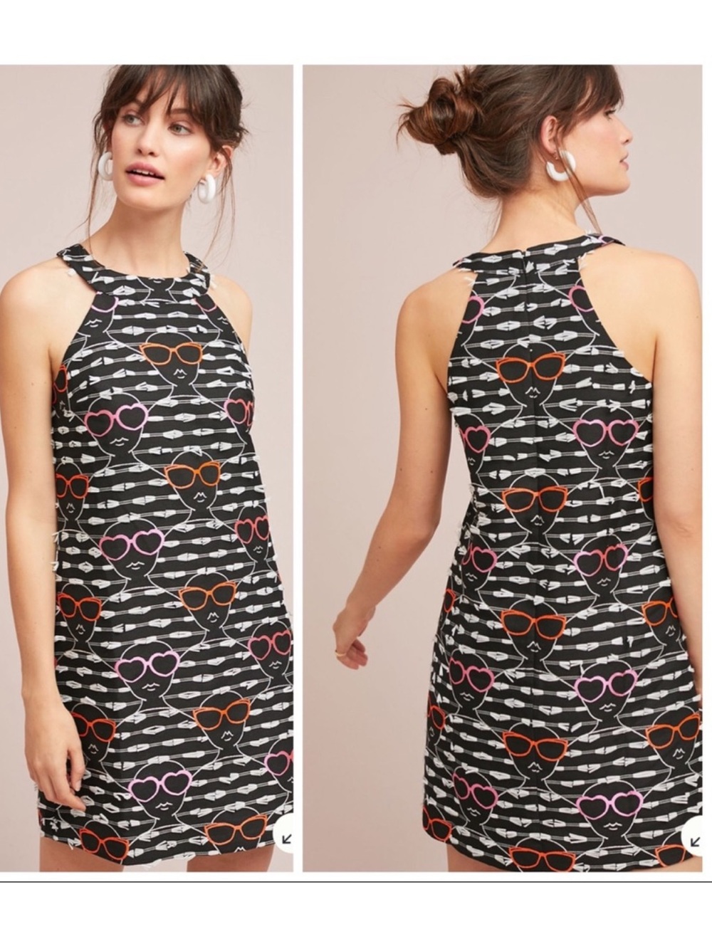 Anthropologie Hutch Women’s XS Black White Pink Red Sunglasses Shift Mini Dress